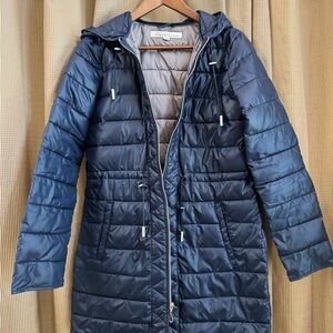 Kenneth Cole New York Blue Quilted Puffer Coat with Hood